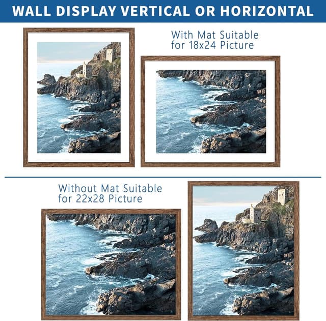 Detalle de Hongkee 22x28 Rustic Brown Wood-Style Frame Set (2-Pack) for 18x24 Photos or 22x28 Posters