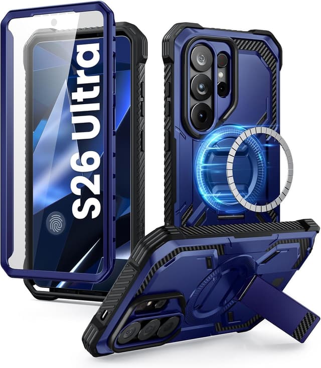 Detalle de i-Blason Armorbox Series MagSafe Case for Samsung Galaxy S26 Ultra (6.9-inch, 2026) with Adjustable Metal Kickstand and Built-In Screen Protector — Blue