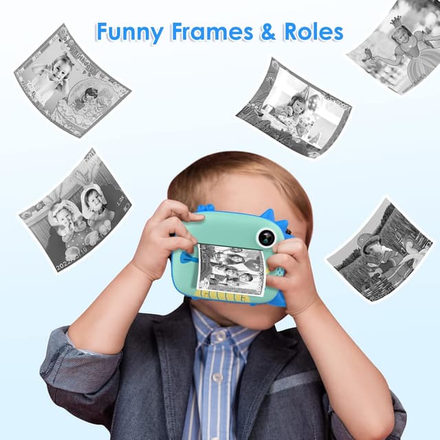 Detalle de HiMont Kids Camera Instant Print (Blue) – no-ink instant printing, 20MP dual-lens & 32G TF card