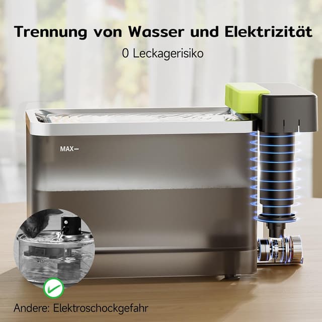 Detalle 2 de Amicura A3 Lite Trinkbrunnen für Katzen mit Ultrafiltration, 3,3 l Tank, SUS316 Edelstahl und leiser Pumpenfunktion (≤25 dB) – Schwarz