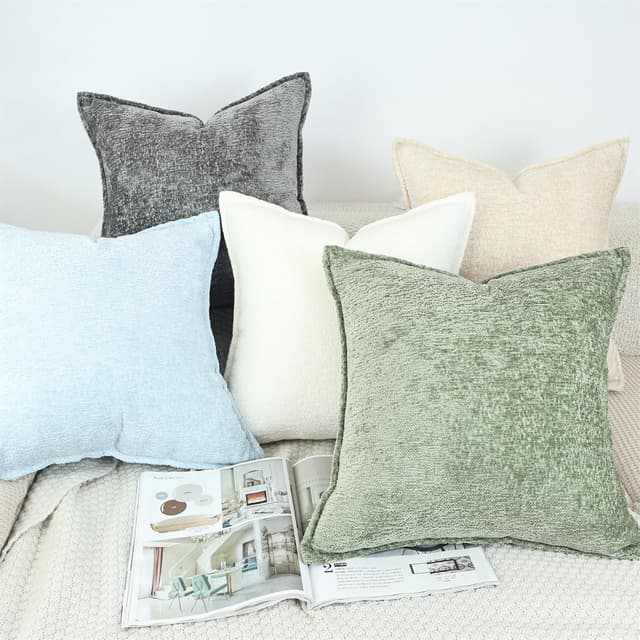 Detalle de OYIMUA Grey Chenille Cushion Covers (40cm x 40cm) Set of 2, textured throw pillow case with hidden zip