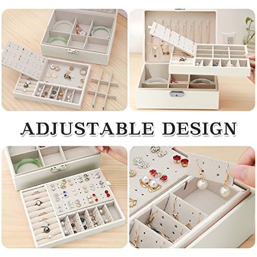 Detalle de Larkumio joyero organizador grande para mujer y niña con doble capa (PU) y llave, blanco