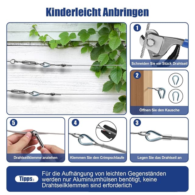 Detalle de Stahlseil-Kit 58-teilig, 30 m Edelstahlseil