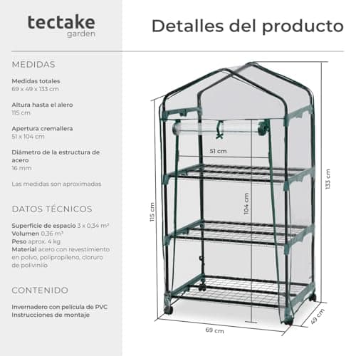 Thumbnail 5 de tectake® Invernadero Exterior en Acero con Ruedas 🌱