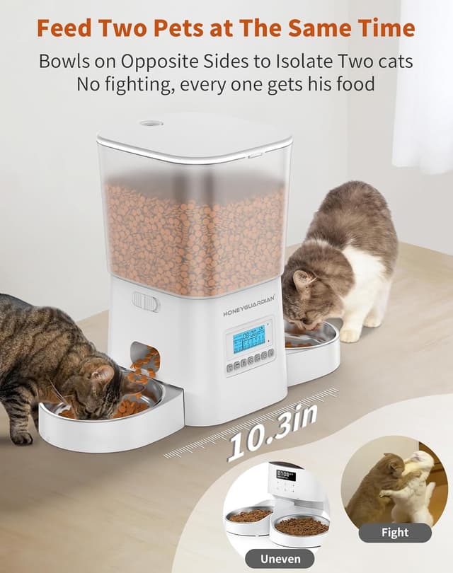 Detalle 2 de HoneyGuaridan 3.5L Automatic Cat Feeder for Two Cats (Timed, Programmable Up to 6 Meals)