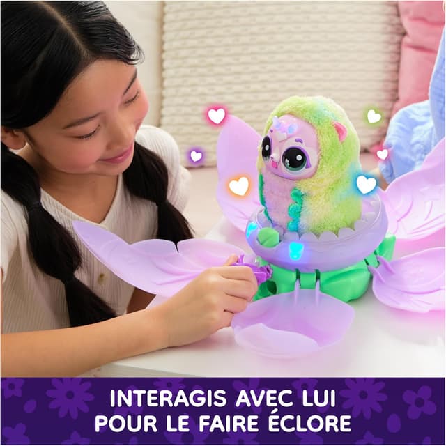 Detalle de HATCHIMALS Bloomables Ma Fleur Magique PuppyFly : peluche interactif à transformation (100 sons & réactions)