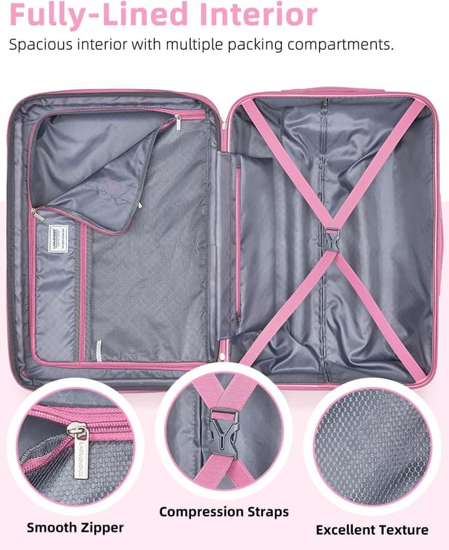 Detalle de LARVENDER Carry-on Luggage Expandable 20 Inch Hardside Set with TSA Lock + Large Travel Backpack (Peach Sparkling)