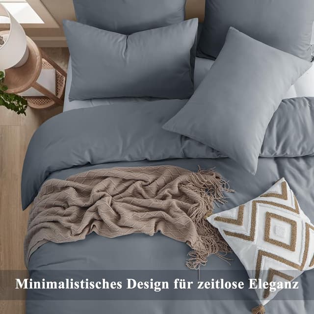 Detalle de Aisbo Bettwäsche 155x220 Baumwolle Grau (mit Kissenbezug 80x80 cm) – Oeko-TEX Set mit Reißverschluss