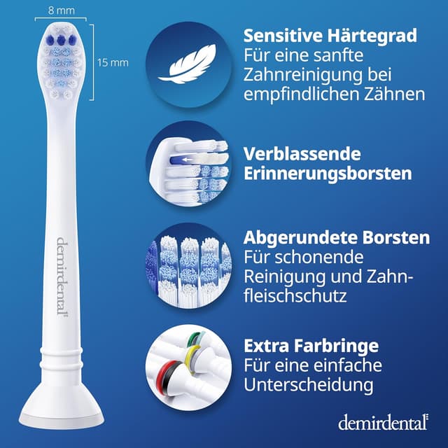 Detalle de 8er demirdental Mini Sensitive Aufsätze für Philips Sonicare Ersatzbürsten (HX6088) – weich & klein, für sensible Zähne