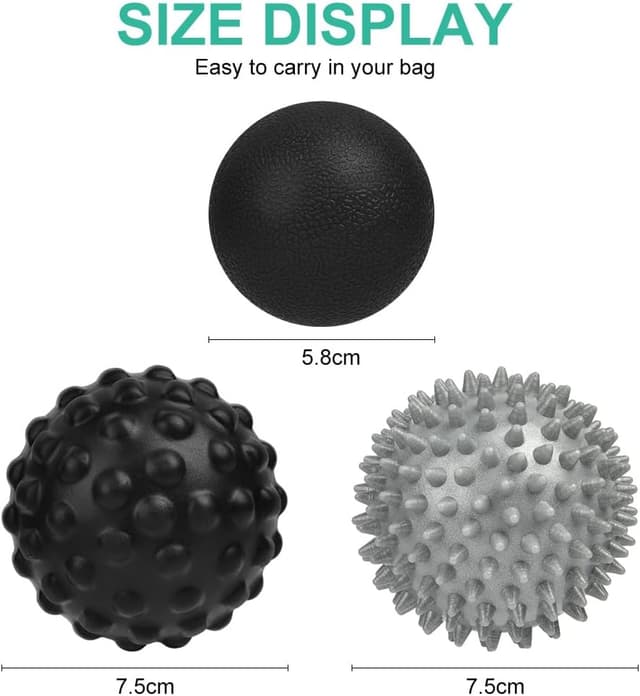 Detalle 2 de URAQT set da 3 palline massaggianti per automassaggio muscolare (diametri 6,3 cm, 7,5 cm, 7,4 cm)
