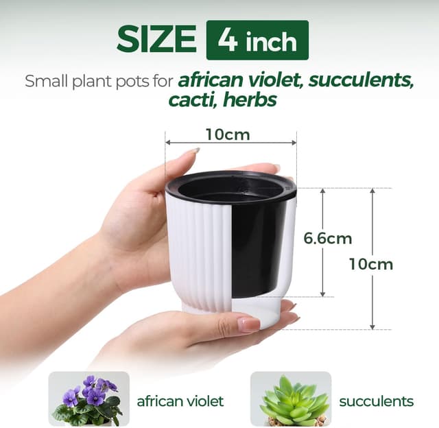 Thumbnail 1 de T4U 10cm Self Watering Plant Pots 6 Pack