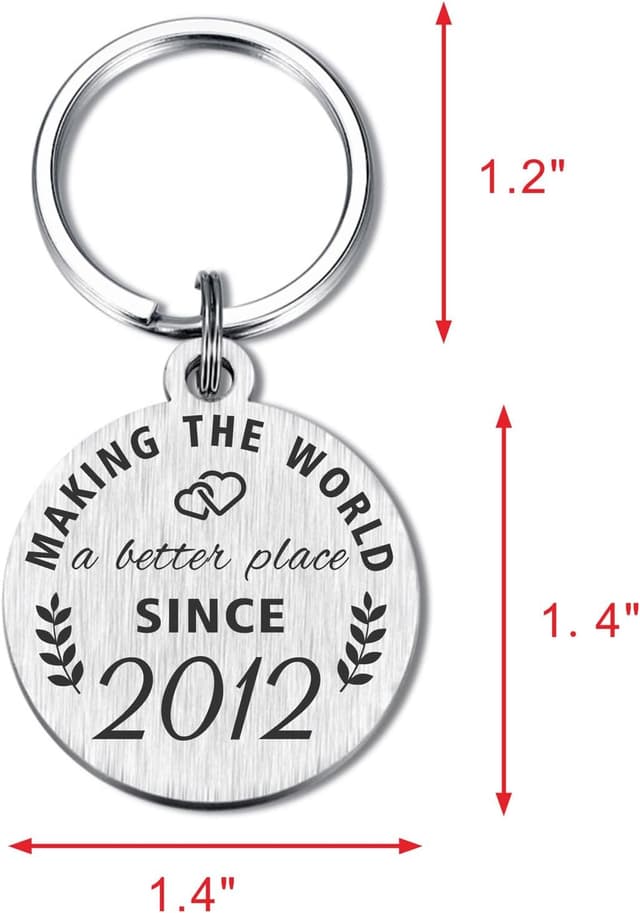 Detalle 2 de ABBNT 14th Birthday keychain for girls and boys (Born in 2012) – laser engraved stainless steel keepsake