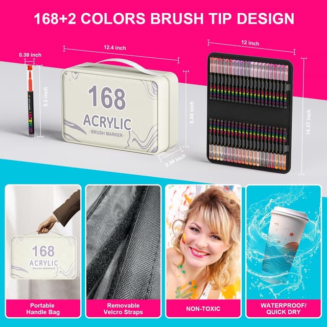 Detalle de Sanyetral 168+2 Acrylic Paint Pens (168 colours) for stone, glass, wood, fabric & more