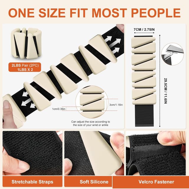 Detalle de Adjustable Ankle & Wrist Weights Set of 2 (1lb each) for Yoga, Pilates, Running and Rehab