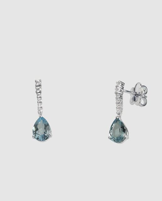 Detalle de Black & White Pendientes de oro con diamantes y topacio Sky 💍