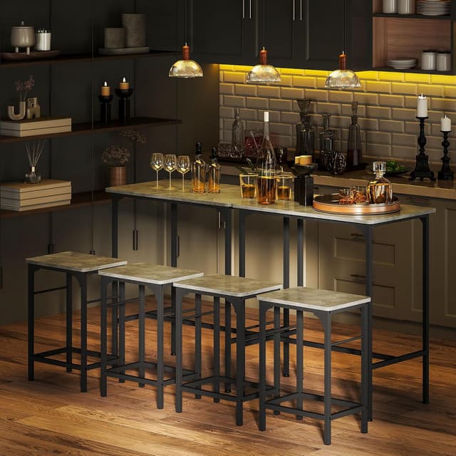 Thumbnail 5 de HOMCOM Table de Bar 2 tabourets Gris