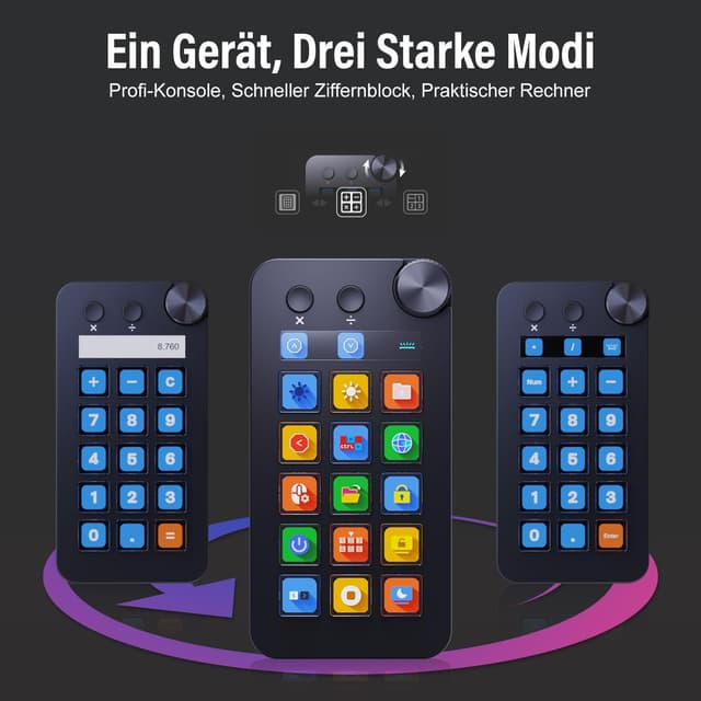 Detalle 2 de TreasLin Treaslin N1 3-in-1 Stream Controller Deck (LCD-Macro-Keypad, Numpad & Rechner) – Profi-Setup für Streaming und Produktivität, Schwarz