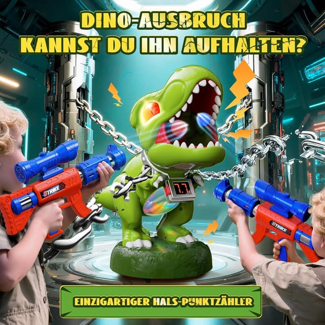 Detalle 2 de Dinosaurier Schießspielzeug für Kinder (ab 3 Jahren) mit 2 Luftpumpen-Blastern, LED, Schaumball und Sound/Brüllen
