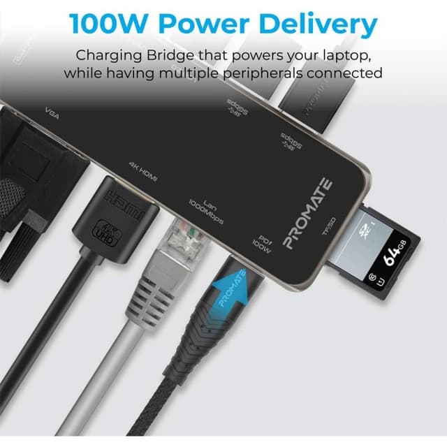 Detalle 2 de Promate PrimeHub-Pro Hub USB-C multipuerto 100W 🖥
