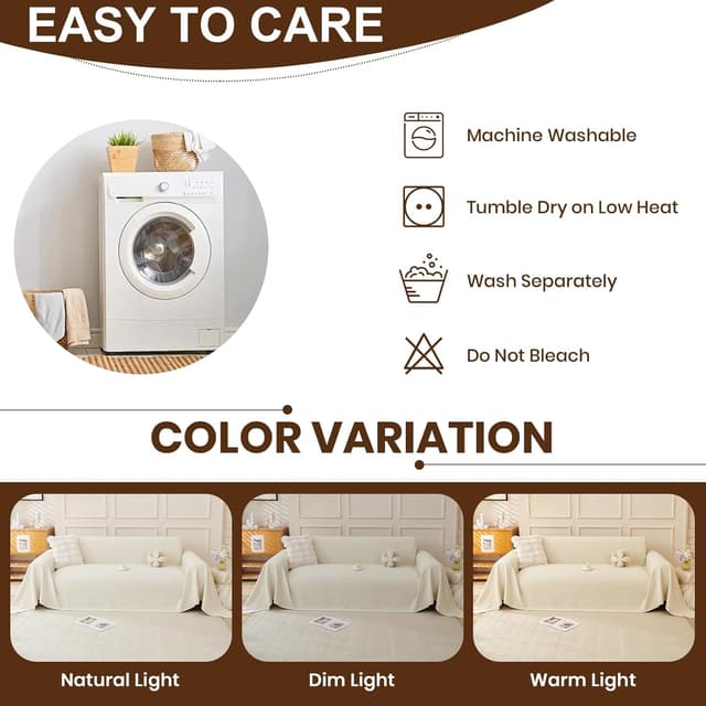 Thumbnail 6 de Housse de canapé imperméable Royhom pour canapé d’angle 2 places, beige, 260x180 cm