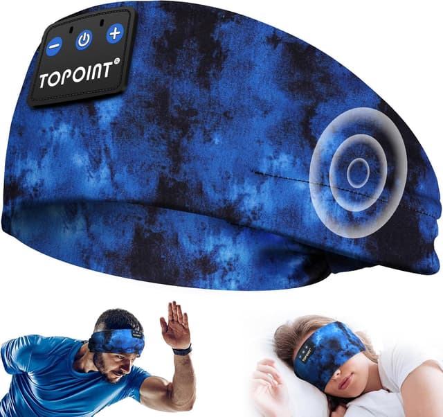 Detalle de TOPOINT Sleep Headphones Headband with Bluetooth 5.4 – sweatproof, ultra-thin stereo speakers
