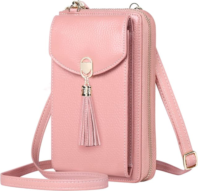 Detalle de BTNEEU Sac téléphone portable femme portefeuille RFID avec blocage, cuir, bandoulière (rose)