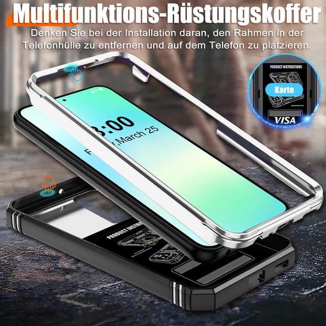 Detalle de Giyer Panzerhülle für Samsung Galaxy S24 FE (5G) mit Kameraschutz, 360° Metallring-Ständer und Schutzfolie