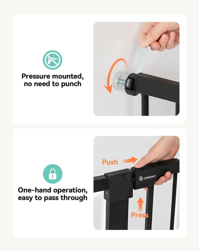 Detalle de COMOMY Sicherheitsgitter für Kinder (sehr hoch) 75–117 cm, für Treppe, ohne Bohren, ausziehbar – schwarz