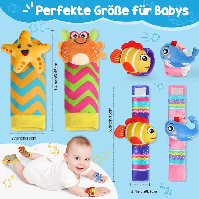 Thumbnail 1 de URMYWO 4Pcs Rassel Baby Socken