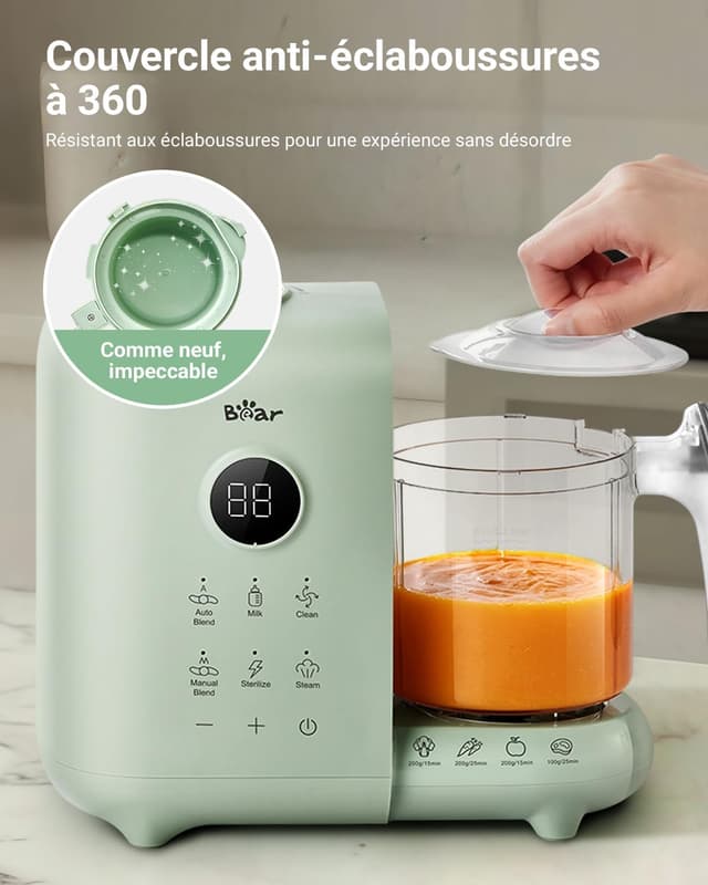 Detalle 2 de Bear Robot Cuiseur Mixeur Bébé avec panier vapeur 500 ml (sans BPA) : cuisson à la vapeur, mixage et désinfection