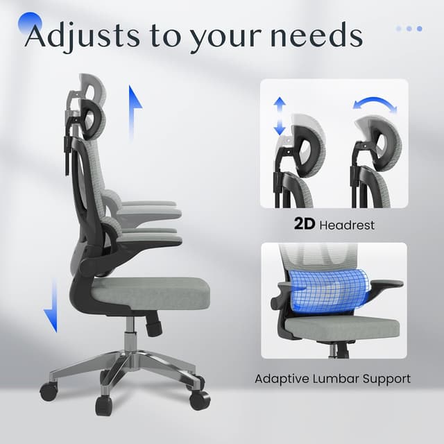 Detalle de FLEXISPOT OC3 Lite — chaise de bureau ergonomique en maille avec support lombaire en C et accoudoirs 2D