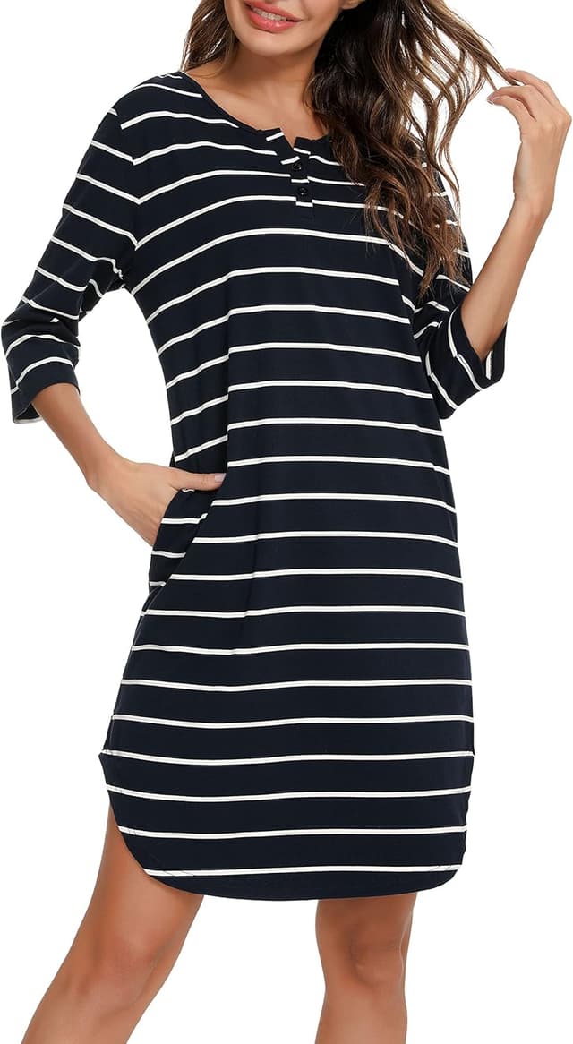 Detalle 2 de Vlazom Baumwoll-Nachthemd V-Ausschnitt