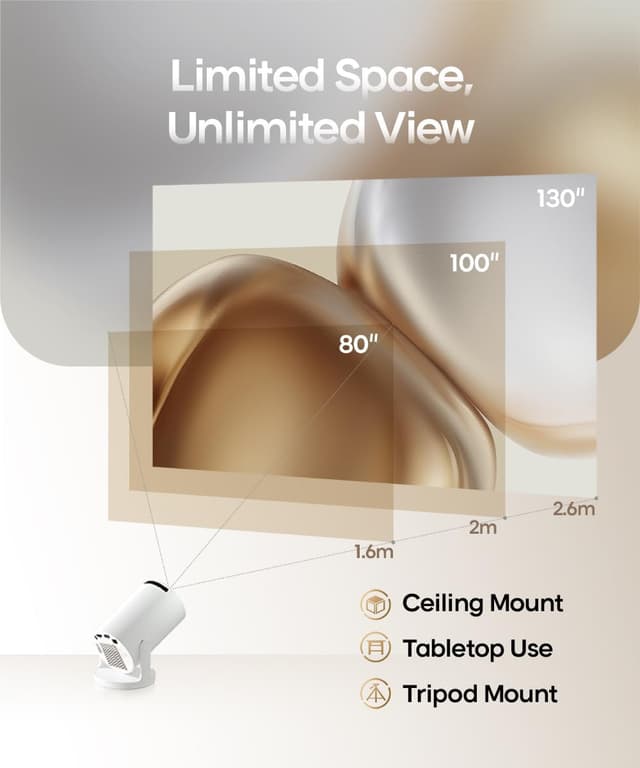 Detalle 2 de Upgrade Beamer 4K/1080P Mini-Projektor mit Android 14, 5G-WLAN (WiFi 6), BT 5.0 und 200-ANSI-Lumen