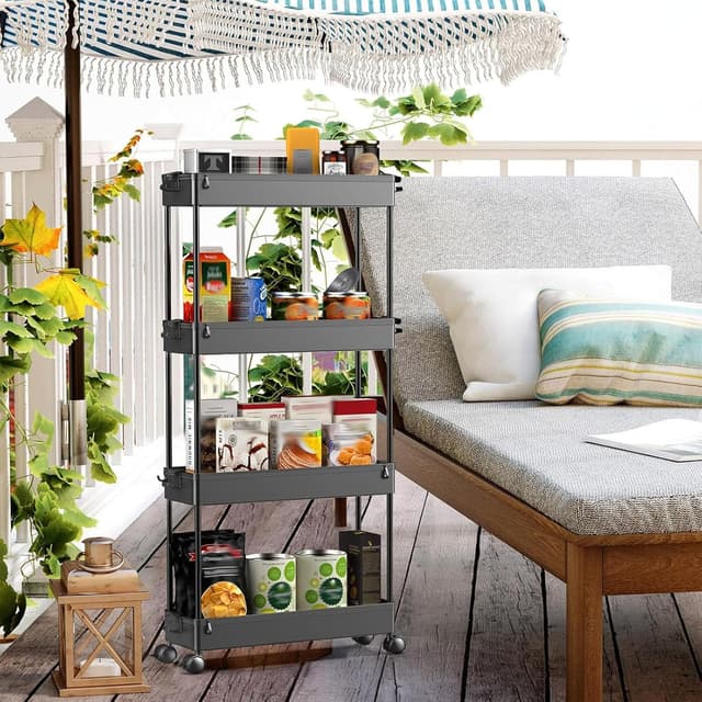 Thumbnail 6 de SPACEKEEPER Slim Rolling Storage Cart (4-Tier) — Mobile Bathroom Organizer for Narrow Spaces