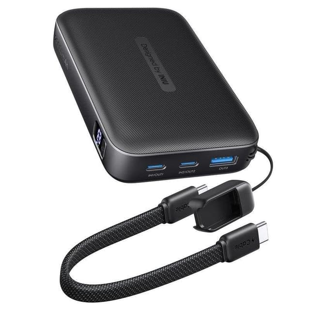 Detalle de Powerbank INIU Pocket Neo 20000 mAh negro con display LED y carga rápida de 22,5 W