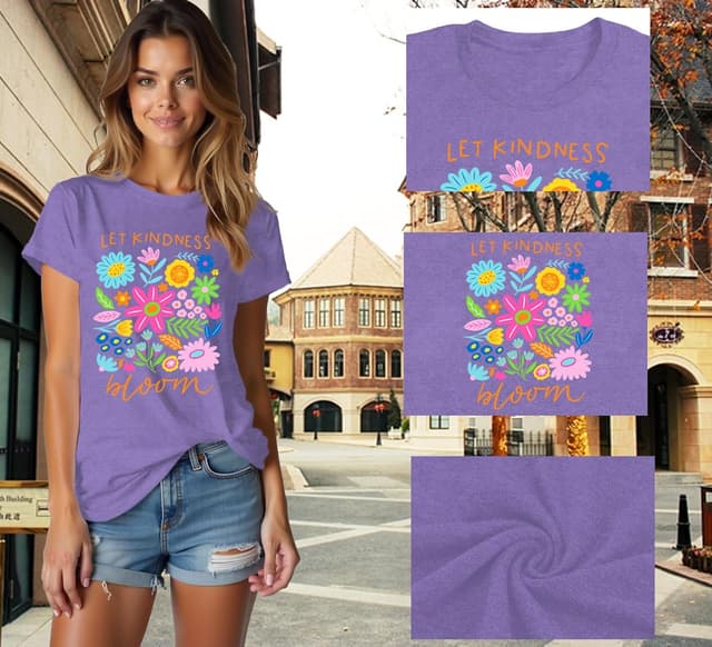 Detalle de Qskall women’s “Let Kindness Bloom” flora graphic T-shirt