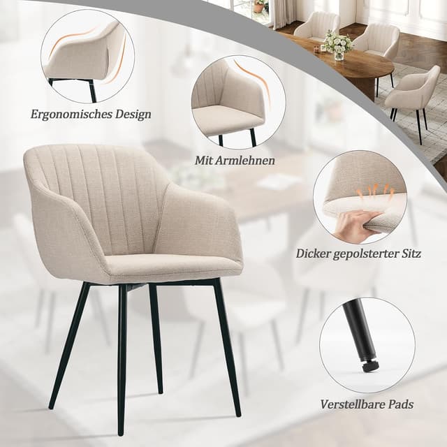 Thumbnail 5 de Goeurvant 6 Sedie da pranzo beige con braccioli