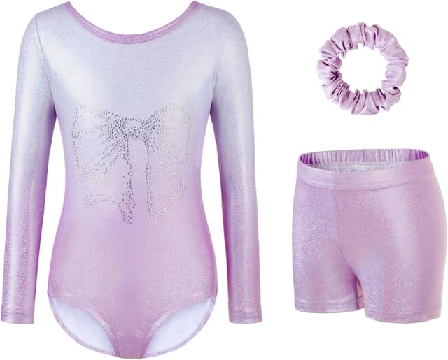 Detalle de Girls’ three-piece gymnastics leotard set with sparkling gradient design