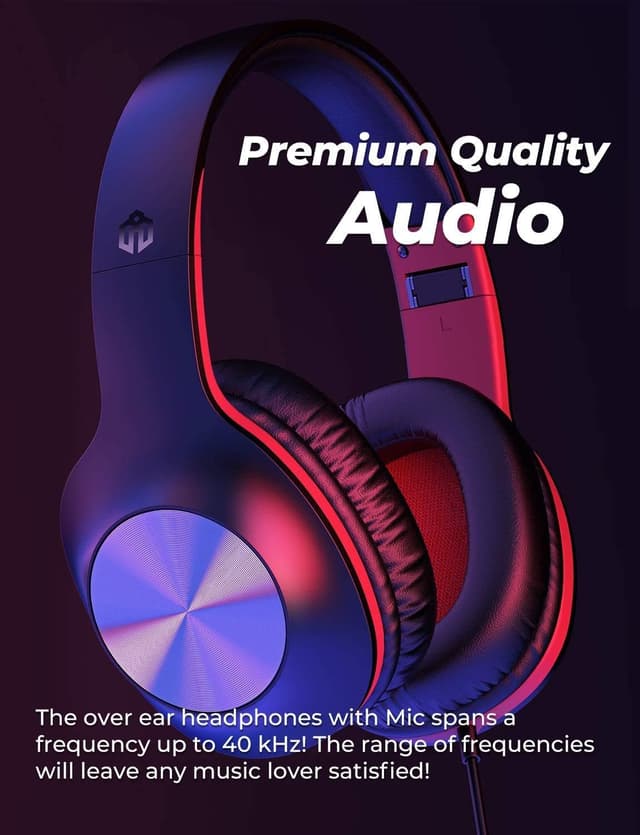 Detalle 2 de iClever HS18 over-ear wired headphones with microphone (3.5mm jack) for calls, online classes and meetings