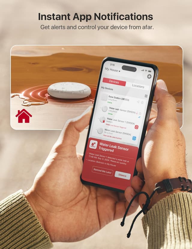 Detalle de X-Sense Wi‑Fi Water Sensor (SWS0A) smart leak detector with app alerts — IP67 waterproof, SBS50 base station required