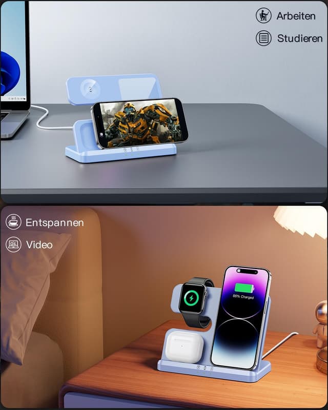 Detalle de JARGOU 3-in-1 kabelloses Ladegerät: Induktive Ladestation für Apple Watch, iPhone & AirPods