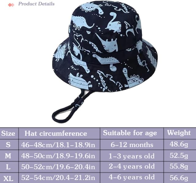 Detalle de Malaxlx Kids Bucket Sun Hat with Wide Brim, Adjustable Chin Strap and UPF 50+ (Cute Print)