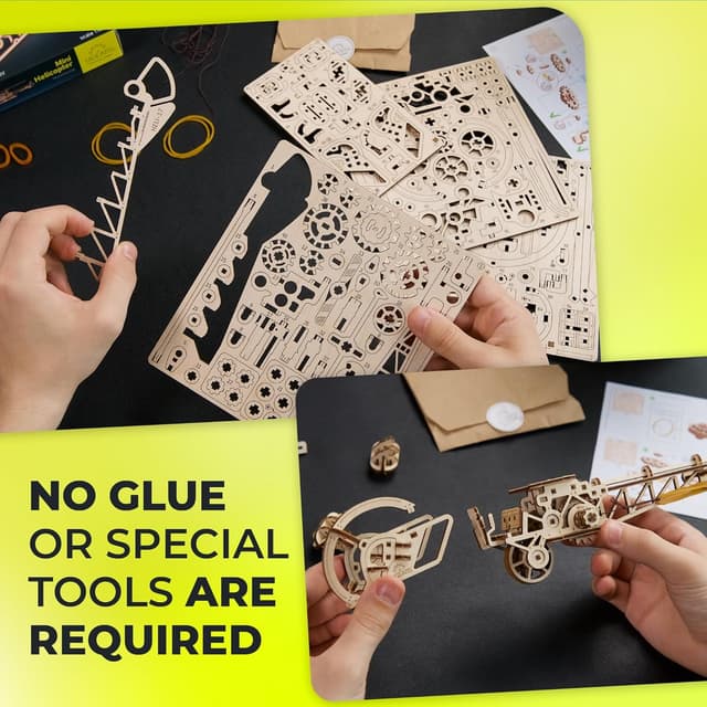 Detalle de UGEARS Mini Elicottero – kit di costruzioni in legno 3D con modello meccanico realistico