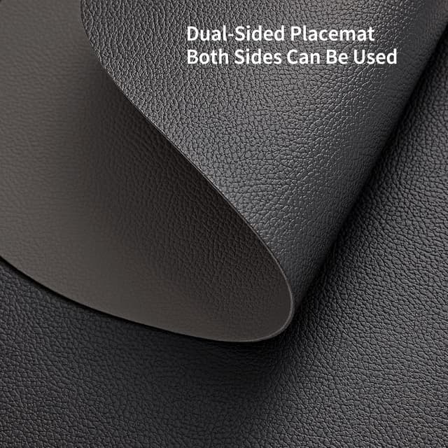 Detalle de Myir JUN Tischsets aus Kunstleder im Doppel-Design (Grau/Schwarz) & passende Untersetzer – Set mit 6