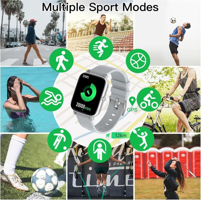 Detalle de FirYawee 1.7-inch touchscreen smart watch with call support, SpO2, heart rate and IP68 (silver)