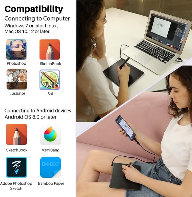 Detalle de HUION HS64 graphics tablet with 8192 levels