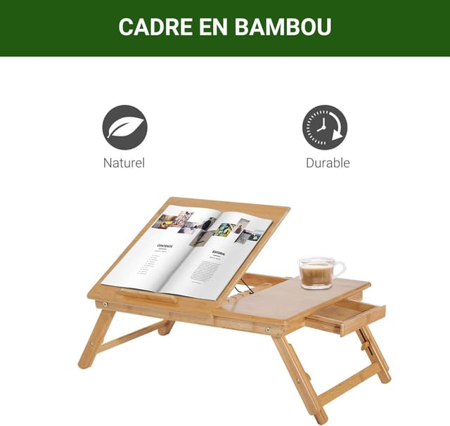 Thumbnail 4 de HOMCOM Table de lit bambou inclinable 55x35 cm