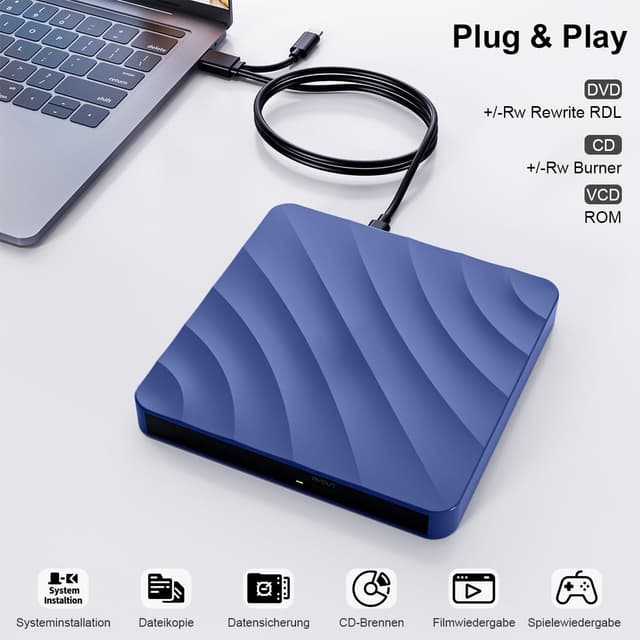 Detalle de QDSYLQ externes USB DVD-/CD-Laufwerk (DVD Brenner, CD +/-RW) für Windows und Mac
