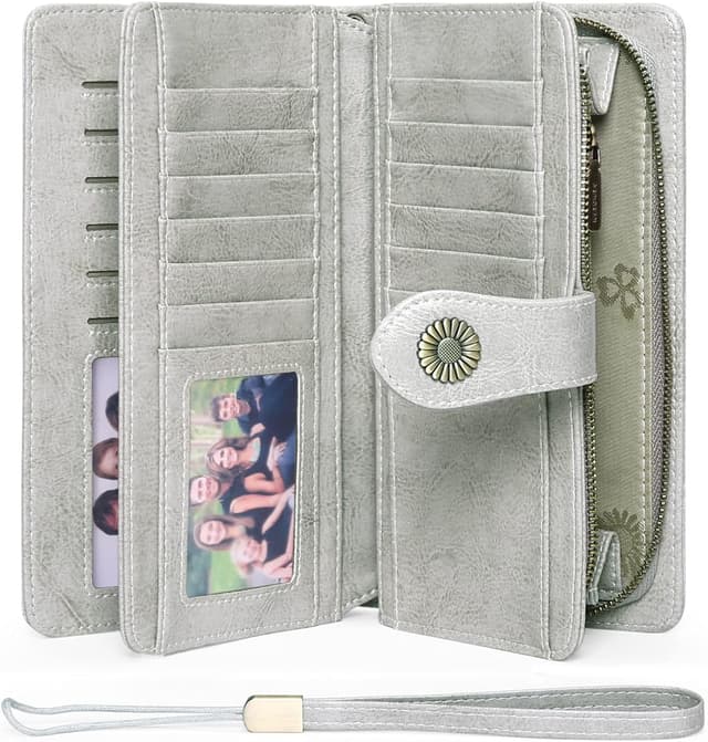 Detalle de SENDEFN Damen-Geldbörse aus Leder mit RFID-Schutz, große Kapazität und Tragearmband