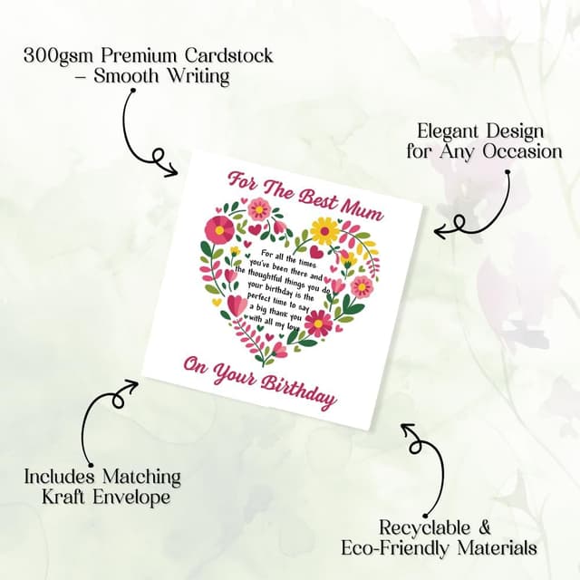 Detalle de TheGiffter Mum Birthday Card with Wooden Heart Plaque Gift Set (150x150mm) + Envelope